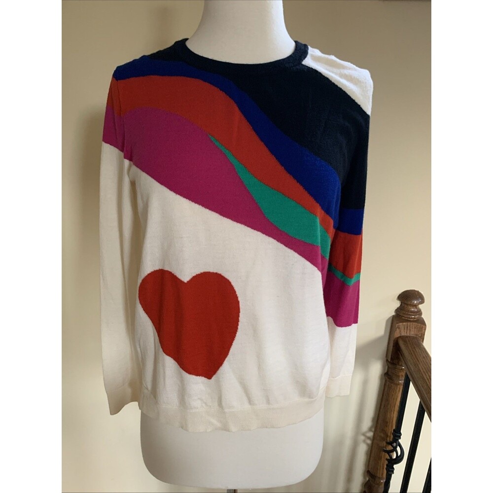 Alexander Mcqueen Women Multi Color Thin Pullover Round Neck Sweater Heart Sz M